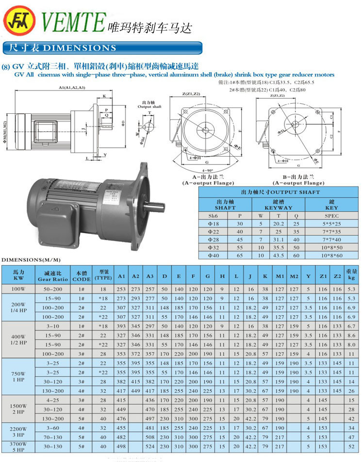 GV立式三項，單項縮框型減速馬達(dá)